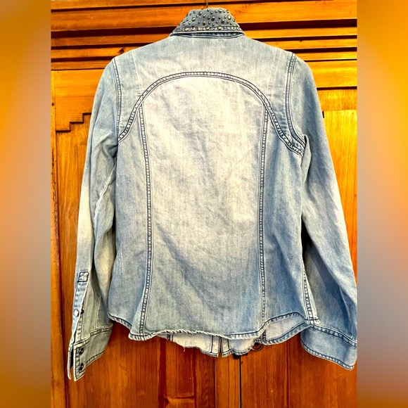 Women's Harley Davidson Distressed Studded Snapper Denim Shirt - Picture 3 of 8